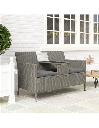 Outsunny 2-Seater PE Rattan Outdoor Garden Bench w/ Centre Table Grey