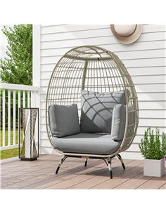 Outsunny Rattan Egg Chair with Cushions and Pillows, Charcoal Grey 2