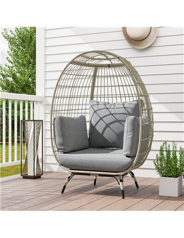 Outsunny Rattan Egg Chair with Cushions and Pillows, Charcoal Grey
