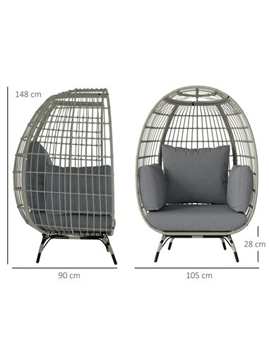 Outsunny Rattan Egg Chair with Cushions and Pillows, Charcoal Grey