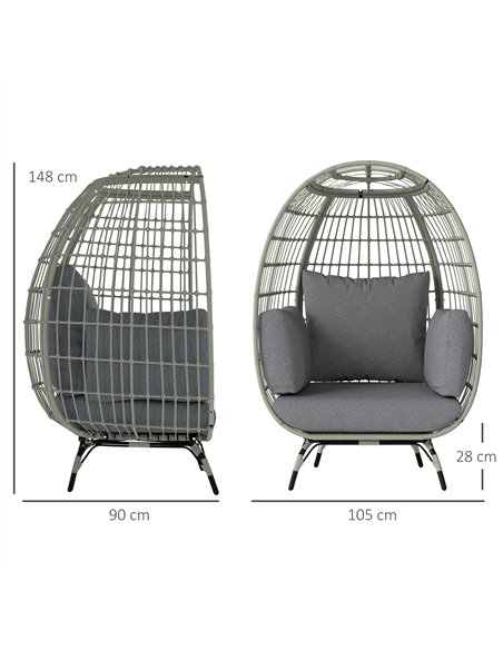 Outsunny Rattan Egg Chair with Cushions and Pillows, Charcoal Grey - pic 156455 | FastDaddyshop