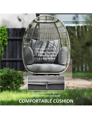 Outsunny Rattan Egg Chair with Cushions and Pillows, Charcoal Grey