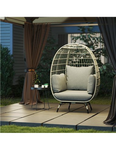Outsunny Rattan Egg Chair with Cushions and Pillows, Charcoal Grey