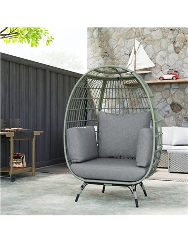 Outsunny Rattan Egg Chair with Cushions and Pillows, Charcoal Grey