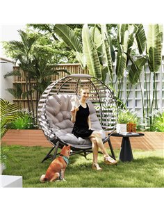Outsunny Egg Chair with Cushion & Side Pocket - Light Grey 2