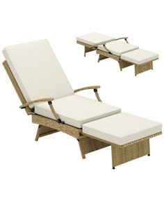 Outsunny 80° Reclining Rattan Lounger - White/Beige