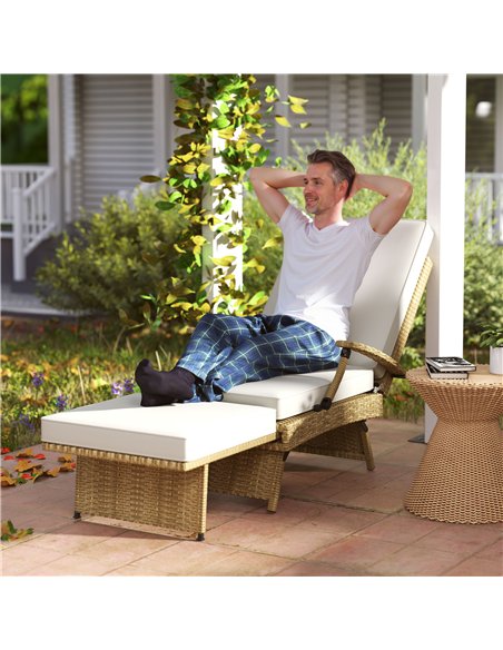 Outsunny 80° Reclining Rattan Lounger - White/Beige - pic 156481 | FastDaddyshop