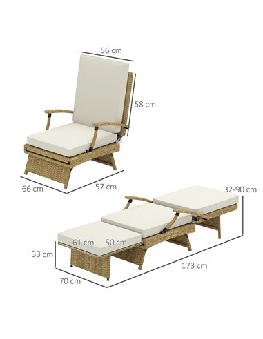 Outsunny 80° Reclining Rattan Lounger - White/Beige