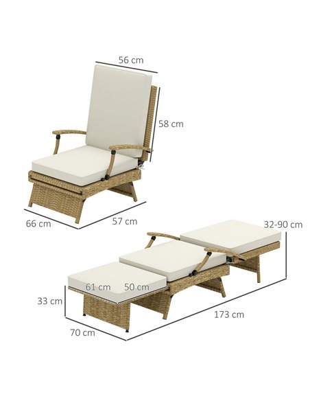 Outsunny 80° Reclining Rattan Lounger - White/Beige - pic 156482 | FastDaddyshop