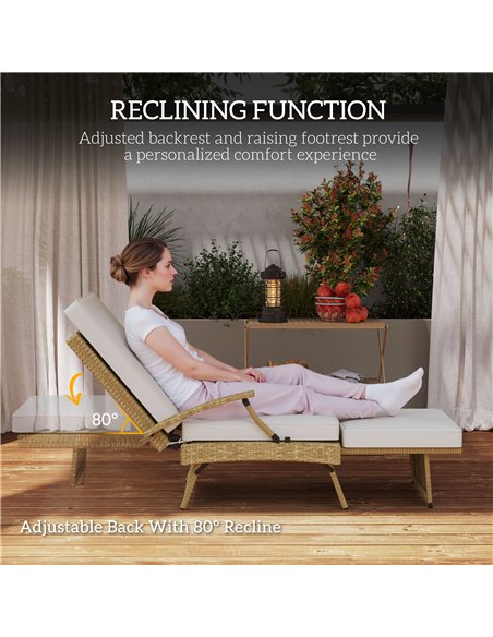 Outsunny 80° Reclining Rattan Lounger - White/Beige - pic 156483 | FastDaddyshop