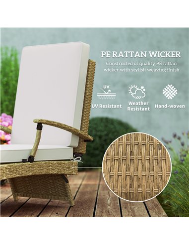 Outsunny 80° Reclining Rattan Lounger - White/Beige