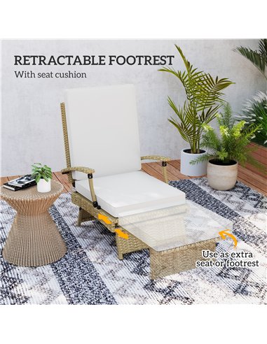 Outsunny 80° Reclining Rattan Lounger - White/Beige