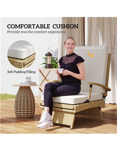 Outsunny 80° Reclining Rattan Lounger - White/Beige