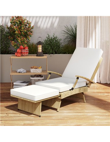 Outsunny 80° Reclining Rattan Lounger - White/Beige