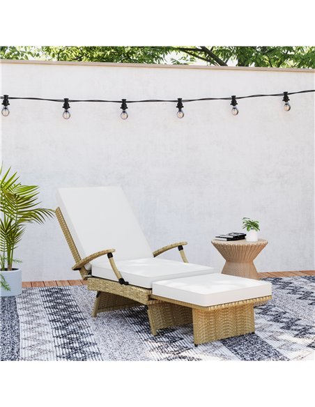 Outsunny 80° Reclining Rattan Lounger - White/Beige - pic 156488 | FastDaddyshop