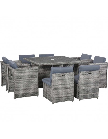 Outsunny 9 Pieces PE Rattan Cube Garden Furniture Set with Umbrella Hole, Mixed Grey - pic 15649 | FastDaddyshop
