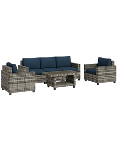 Outsunny Six-Piece Modular Rattan Sofa Set - Navy Blue