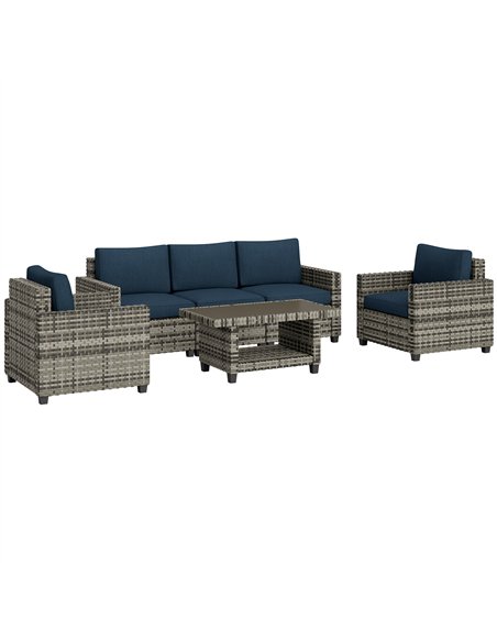Outsunny Six-Piece Modular Rattan Sofa Set - Navy Blue - pic 156498 | FastDaddyshop
