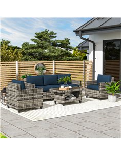 Outsunny Six-Piece Modular Rattan Sofa Set - Navy Blue 2
