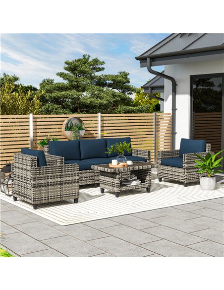 Outsunny Six-Piece Modular Rattan Sofa Set - Navy Blue - pic 156499 | FastDaddyshop