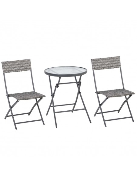 Outsunny 3 Pieces Outdoor PE Rattan Bistro Set with Glass Top Table and Chairs, Grey - pic 15650 | FastDaddyshop