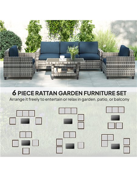 Outsunny Six-Piece Modular Rattan Sofa Set - Navy Blue - pic 156501 | FastDaddyshop