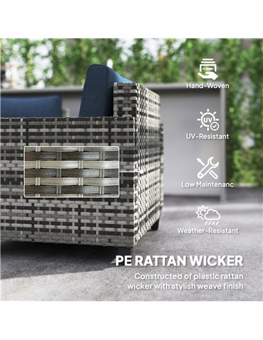 Outsunny Six-Piece Modular Rattan Sofa Set - Navy Blue