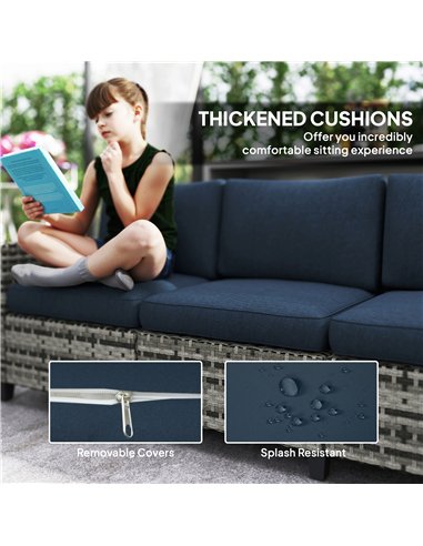 Outsunny Six-Piece Modular Rattan Sofa Set - Navy Blue