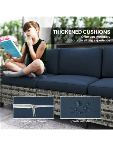 Outsunny Six-Piece Modular Rattan Sofa Set - Navy Blue - pic 156504 | FastDaddyshop