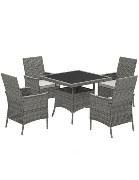 Outsunny Rattan Garden Furniture Set, Outdoor Dining Table and Chairs 4 Seater with Cushions, Square Tempered Glass Top, 4 Armch - pic 156507 | FastDaddyshop