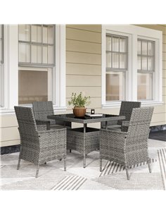 Outsunny Rattan Garden Furniture Set, Outdoor Dining Table and Chairs 4 Seater with Cushions, Square Tempered Glass Top, 4 Armch 2