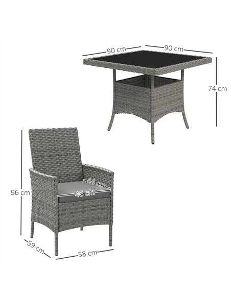 Outsunny Rattan Garden Furniture Set, Outdoor Dining Table and Chairs 4 Seater with Cushions, Square Tempered Glass Top, 4 Armch - pic 156509 | FastDaddyshop