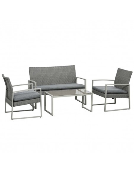 Outsunny 4 PCs PE Rattan Wicker Sofa Set with Coffee Table, Cushion, Grey - pic 15651 | FastDaddyshop