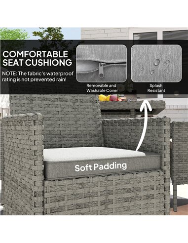 Outsunny Rattan Garden Furniture Set, Outdoor Dining Table and Chairs 4 Seater with Cushions, Square Tempered Glass Top, 4 Armch
