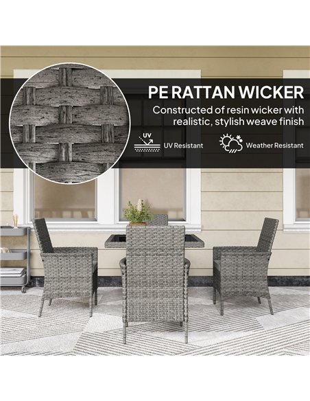 Outsunny Rattan Garden Furniture Set, Outdoor Dining Table and Chairs 4 Seater with Cushions, Square Tempered Glass Top, 4 Armch - pic 156511 | FastDaddyshop