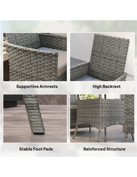 Outsunny Rattan Garden Furniture Set, Outdoor Dining Table and Chairs 4 Seater with Cushions, Square Tempered Glass Top, 4 Armch - pic 156513 | FastDaddyshop