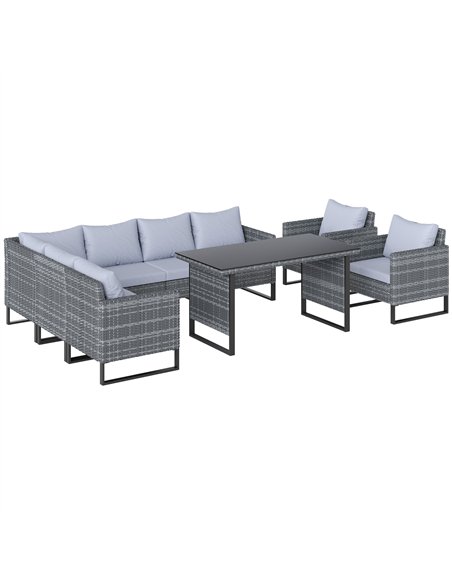 Outsunny 9 Piece Rattan Garden Furniture Set, 8 Seater Garden Corner Sofa with Cushions and Glass Top Table, Sectional Outdoor F - pic 156516 | FastDaddyshop