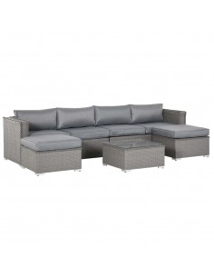 Outsunny 5 PCs PE Rattan Corner Sofa Set with Tea Table, Footstool, Cushion, Grey