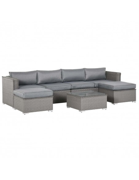 Outsunny 5 PCs PE Rattan Corner Sofa Set with Tea Table, Footstool, Cushion, Grey - pic 15652 | FastDaddyshop