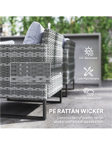 Outsunny 9 Piece Rattan Garden Furniture Set, 8 Seater Garden Corner Sofa with Cushions and Glass Top Table, Sectional Outdoor F
