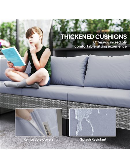 Outsunny 9 Piece Rattan Garden Furniture Set, 8 Seater Garden Corner Sofa with Cushions and Glass Top Table, Sectional Outdoor F - pic 156521 | FastDaddyshop