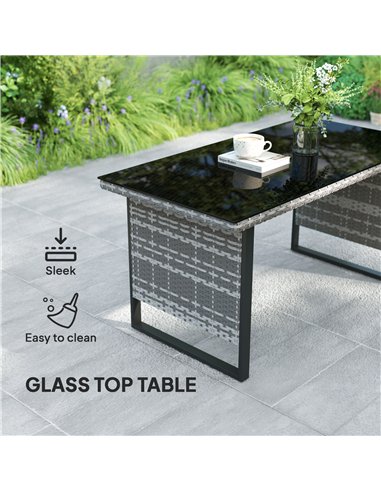 Outsunny 9 Piece Rattan Garden Furniture Set, 8 Seater Garden Corner Sofa with Cushions and Glass Top Table, Sectional Outdoor F