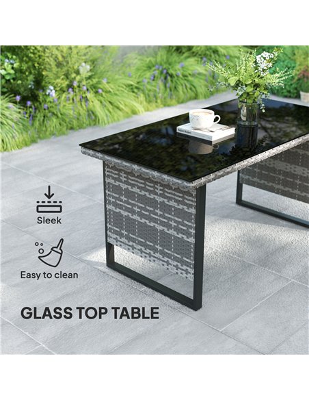 Outsunny 9 Piece Rattan Garden Furniture Set, 8 Seater Garden Corner Sofa with Cushions and Glass Top Table, Sectional Outdoor F - pic 156522 | FastDaddyshop