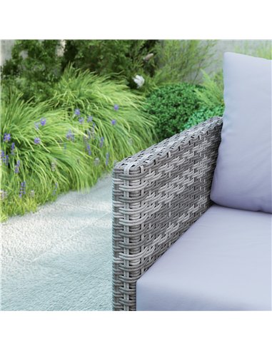 Outsunny 9 Piece Rattan Garden Furniture Set, 8 Seater Garden Corner Sofa with Cushions and Glass Top Table, Sectional Outdoor F