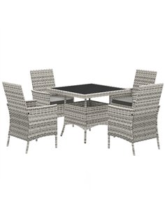 Outsunny Rattan Garden Furniture Set, Outdoor Dining Table and Chairs 4 Seater with Cushions, Square Tempered Glass Top, 4 Armch