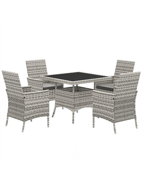 Outsunny Rattan Garden Furniture Set, Outdoor Dining Table and Chairs 4 Seater with Cushions, Square Tempered Glass Top, 4 Armch - pic 156525 | FastDaddyshop
