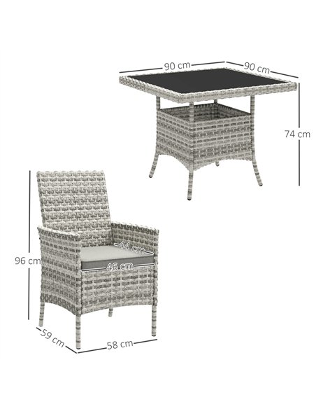 Outsunny Rattan Garden Furniture Set, Outdoor Dining Table and Chairs 4 Seater with Cushions, Square Tempered Glass Top, 4 Armch - pic 156527 | FastDaddyshop