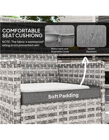 Outsunny Rattan Garden Furniture Set, Outdoor Dining Table and Chairs 4 Seater with Cushions, Square Tempered Glass Top, 4 Armch