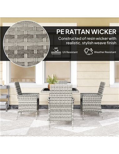 Outsunny Rattan Garden Furniture Set, Outdoor Dining Table and Chairs 4 Seater with Cushions, Square Tempered Glass Top, 4 Armch