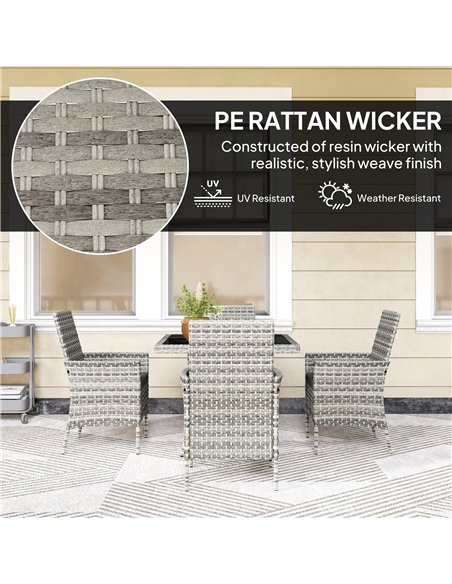 Outsunny Rattan Garden Furniture Set, Outdoor Dining Table and Chairs 4 Seater with Cushions, Square Tempered Glass Top, 4 Armch - pic 156529 | FastDaddyshop